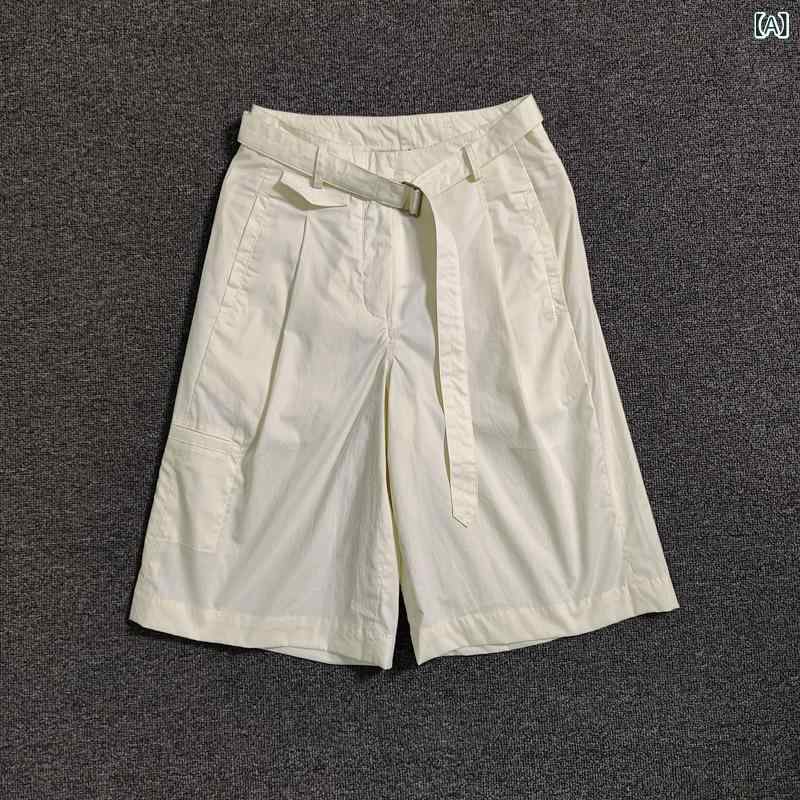 ショートパンツ レディース 五分丈 ハーフパンツ チノパン ボトムス ワイドパンツ ゆったり ハイウエスト 膝上丈 楽ちん ウエストゴム 動きやすい カジュアル 無地 シンプル 春夏 デイリー 普段着|mandarino