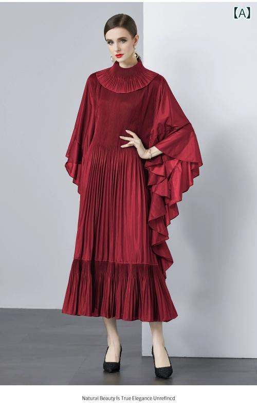 ワンピース プリーツ ロング マキシ丈 ハイネック バットスリーブ 体型カバー 着痩せ Aライン 上品 お呼ばれ フォーマル 二次会 結婚式 パーティー 演奏会 発表会 レディース 大人 30代 40代 50代 長袖 秋冬 春 無地 伸縮性 ストレッチ 11,579円