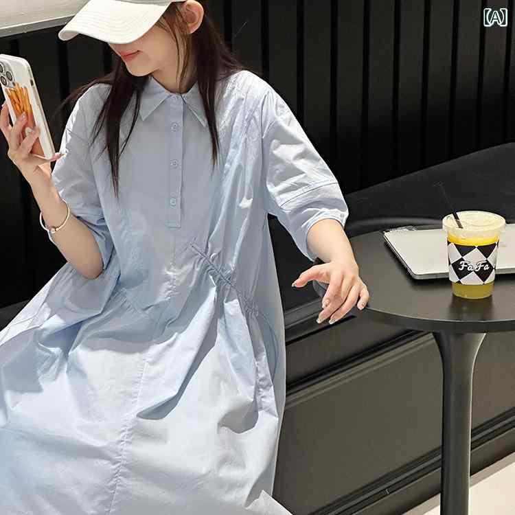 キッズワンピース お嬢さん ちびっ子服 夏 半袖 襟付き添い人前ボタンシャツカラー 通気性が高い値段でシワになりにくい軽さな綿混素材を召しかかえる 裾に向かって広がるAラインフレアシルエット 膝丈 裏地なし 通学や告げ知らせる会などのお出かけ一こまに相応う