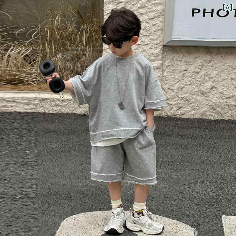 キッズ セットアップ 男の子 夏 Tシャツ ハーフパンツ 上下セット 動きやすい コットン素材 半袖 短パン 通学 スポーツ カジュアル 普段着 部屋着 洗濯に強い 丈夫な縫製 通気性 シンプル 配色 ワンポイント お出かけ 遊び着 運動会 林