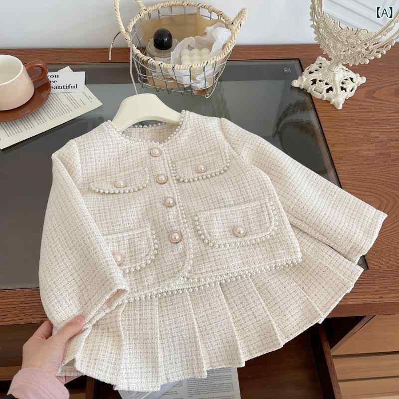 セットアップ 女の子 キッズ 子供服 ツイード調 ジャケット プリーツスカート 上品 フォーマル 発表会 入園式 卒園式 通園 2点セット 長袖 春 お出かけ セレモニー 結婚式 七五三 冠婚葬祭 膝丈 裏地付き 動きやすい ウエストゴム 襟付き 前開き