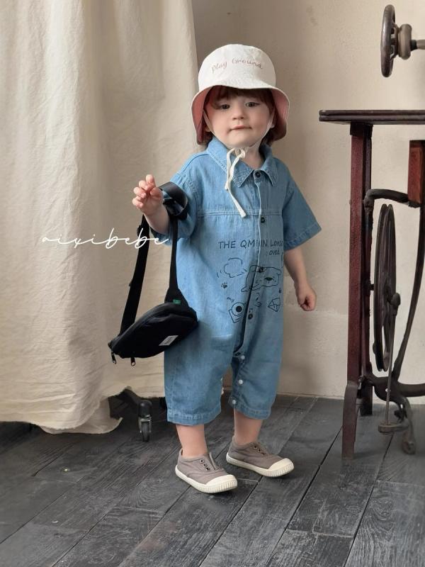 ベビー ロンパース 男の子 夏 半袖 デニム風 つなぎ 前開き おしゃれ 涼しい 動きやすい 快適着心地 カジュアル お出かけ 普段使い 通園 保育園 ギフト プレゼント 出産祝い お祝い こども服 幼児 お着替え簡単 柔らかい生地 軽量 夏