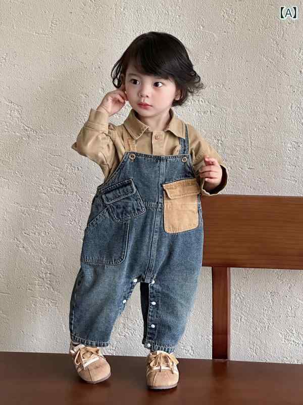 ベビー服 セットアップ 男の子 デニム シャツ サロペット 上下セット お出かけ 襟付き 前開き 長袖 カジュアル 幼児 赤ちゃん 子供服 子ども服 普段着 通園 結婚式 発表会 七五三 お祝い ギフト コーディネート 春秋 入園式 卒園式 兄弟 お揃