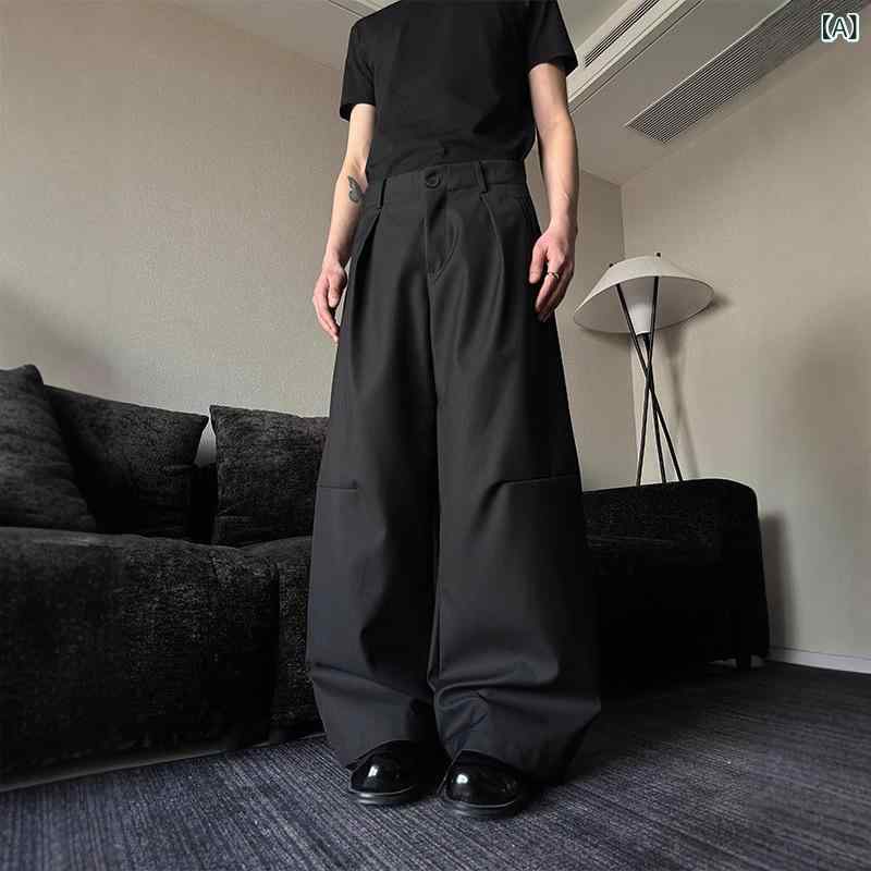 スラックス メンズ ワイドパンツ テーパード カーブパンツ 立体裁断 きれいめ 高見え トラウザー ロングパンツ タウン 美シルエット 無地 シワになりにくい カジュアル モード デイリー 定番 穿き心地 股上深め ウエストゴム リラックス フィッ