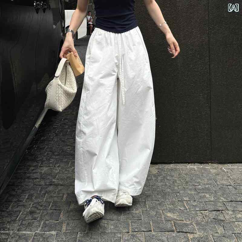 ワイドパンツ レディース ウエストゴム ハイウエスト ゆったり シルエット 脚長効果 体型カバー シワになりにくい ボトムス カジュアル デイリー 動きやすい 美脚 部屋着 お出かけ 通勤 オフィス 通気性 洗える 速乾 涼しい 透け防止 調整可能 ウエ