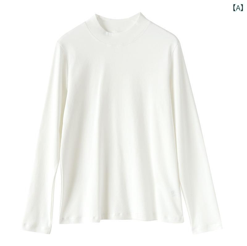 長袖Tシャツ レディース ハイネック 綿100% シルケット加工 光沢感 きれいめ 1枚でも決まる 透けにくい インナー レイヤード 重ね着 オフィスカジュアル 通勤 立ち襟 ゆったり 柔らかい 着心地 普段使い デイリー シンプル 無地 定番 秋 春