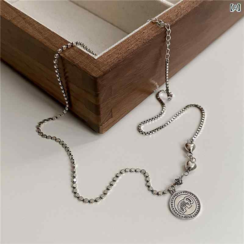 ネックレス シルバー925 象モチーフ ハート 燻し加工 存在感のある立体フォルム レトロ 胸元のアクセント アニマル ロングチェーン カジュアルコーデ ヴィンテージ風 エレファント ペンダント 重ね付け 華奢見え デイリー使い 贈り物 上品 大