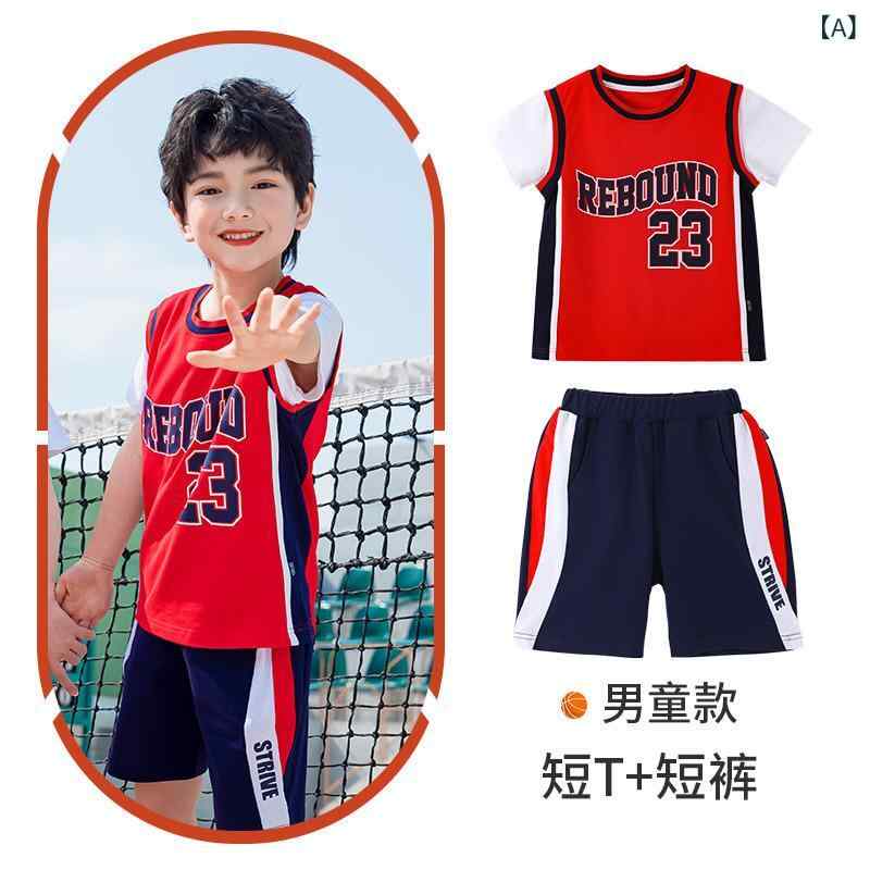 キッズ スポーツウェア 小学生 バスケットボール サッカー ウェア 半袖 上下セット 夏用 吸汗速乾 メッシュ素材 涼しい 動きやすい 運動会 体育着 練習着 チームユニフォーム 応援 発表会 イベント 少年 ジュニア 幼稚園 保育園 トレーニングウェア