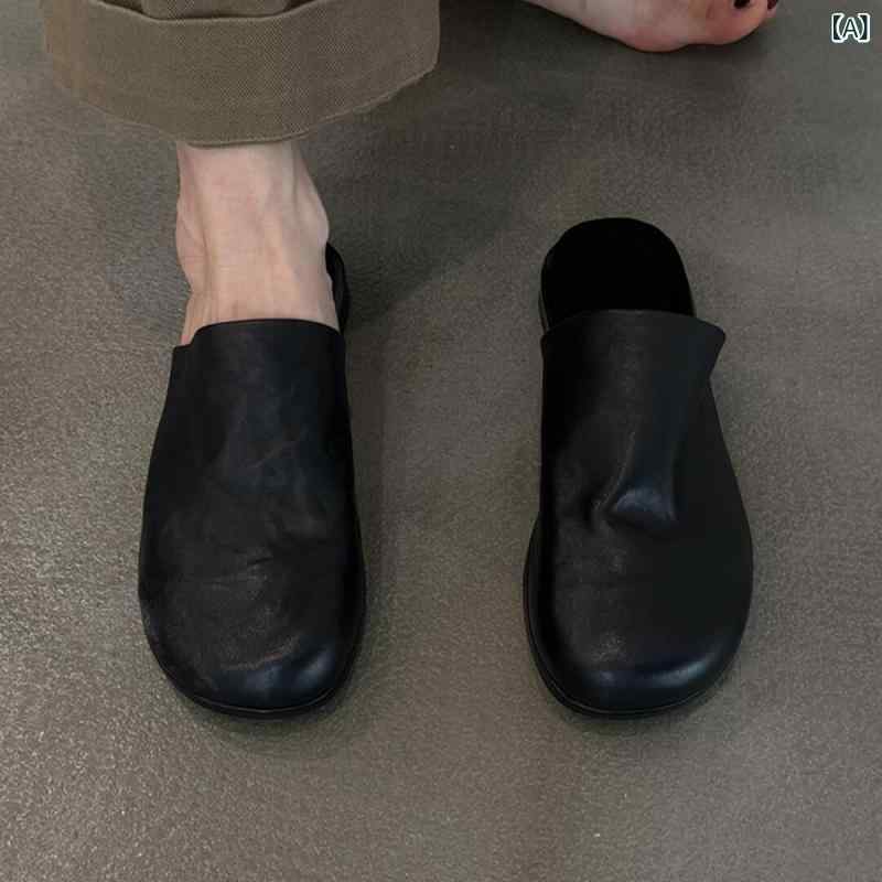 ミュール サンダル 本革 レディース 羊革 ラウンドトゥ 平べったい 置き目踵 座布団性 脱ぎ履きし分かりやすい 高押し出し なめし革サンダル 家庭用スリッパサンダル 執務室サンダル つっかけ 外履き 通い 心地好い 窈窕たる 春 夏 秋 靴 シューズ 分かりやすい