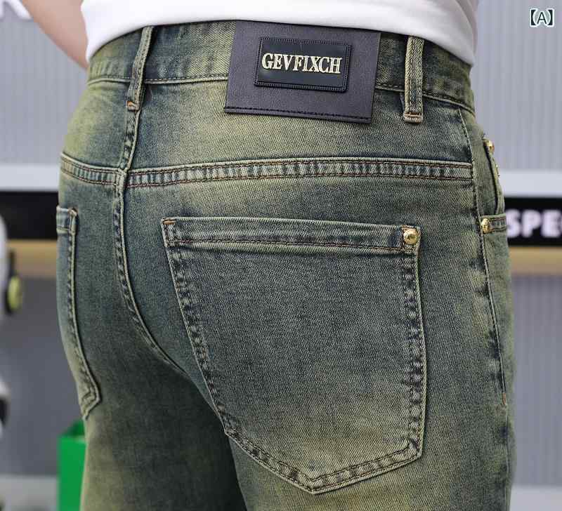 デニムパンツ メンズ ストレート ヴィンテージ加工 スリムシルエット ウォッシュ 休日コーデ デイリーユース ボトムス 丈夫な生地 フロントボタン 定番アイテム オールシーズン対応 普段使い 耐久性 毎日穿ける ワークスタイル アメカジ 金属リベット 作
