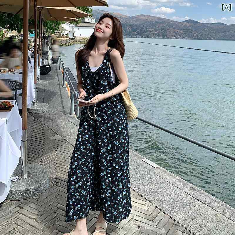 サロペット レディース オールインワン 花柄 ワイドパンツ つなぎ コンビネゾン ノースリーブ ロング丈 ゆったり 体型カバー 大人 カジュアル シンプル 動きやすい 夏服 お出かけ 旅行｜mandarino