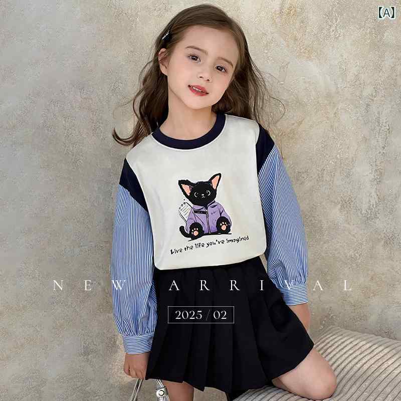 Tシャツ 女の子 子供服 長袖 レイヤード風 ロンT トップス 配色 バイカラー ソロナ素材 ストレッチ クルーネック カットソー カジュアル 通学 普段着 お出かけ 秋服 無地 柔らかい ジュニア キッズ 子ども 小学生