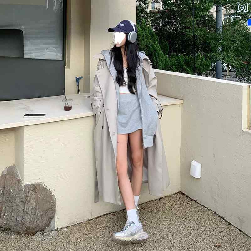 トレンチコート レディース スプリングコート ロング丈 裏地付き 撥水加工 シワになりにくい ライトアウター 羽織り 通勤 手洗い可能 ダブルボタン キャンディースリーブ ベルト付き ヨーク付き 膝下丈 軽量 背面フレア 2way 袖ベルト ラグランスリ