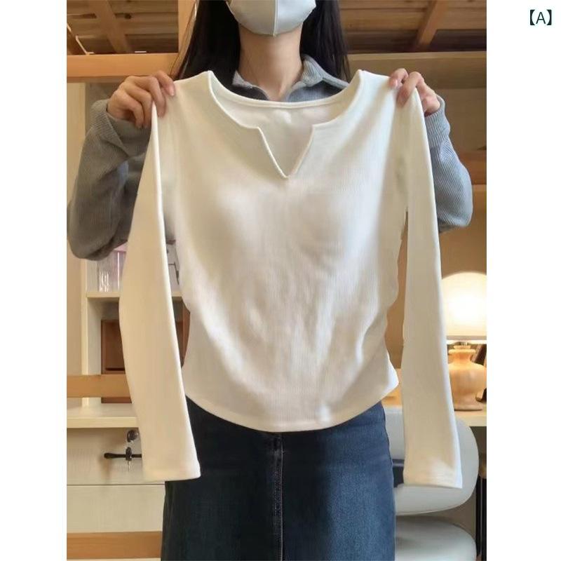 長袖Tシャツ コットン Vネック トップス セットインスリーブ スッキリ見え 着回し力重視 他と差がつくシルエット レイヤードスタイル デイリーコーデ 伸縮性 ストレッチ素材 動作快適 ベーシックアイテム カジュアルスタイル 通勤通学 お出かけ用 レイヤ