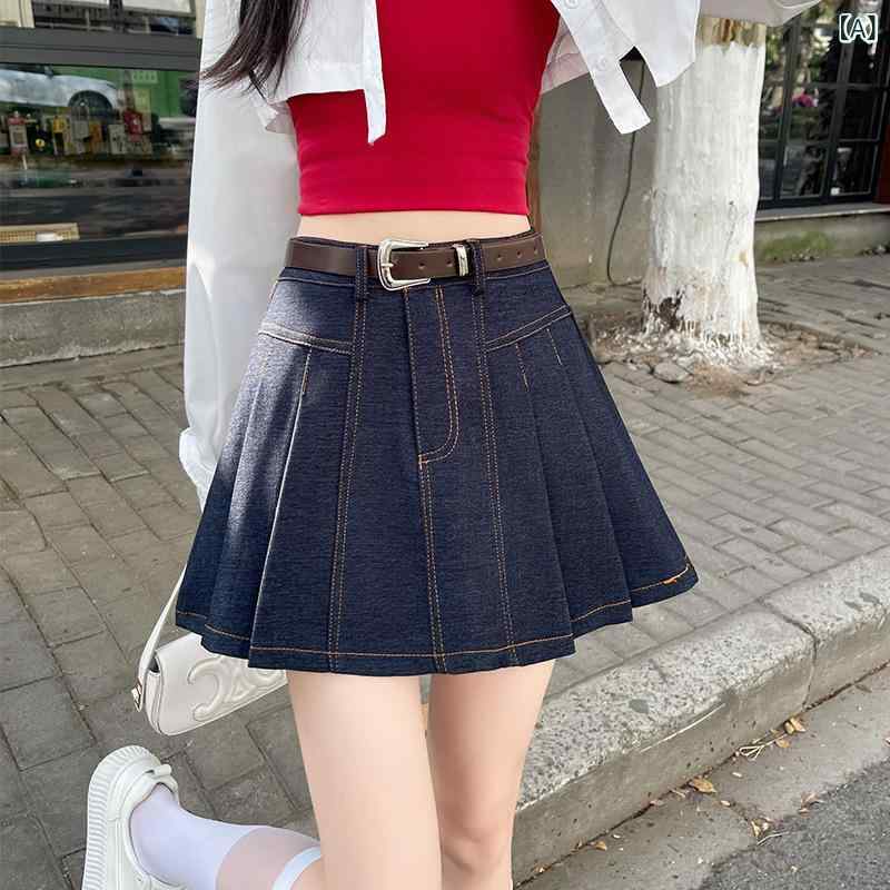 デニムミニスカート プリーツスカート Aライン 美脚シルエット スタイルアップ 膝上丈 動きやすい ショート丈 カジュアル お出かけ 通学 デイリー フレア 軽量 薄手 着回し 万能ボトムス レディース ファッション 低身長 きれいめ 大人可愛