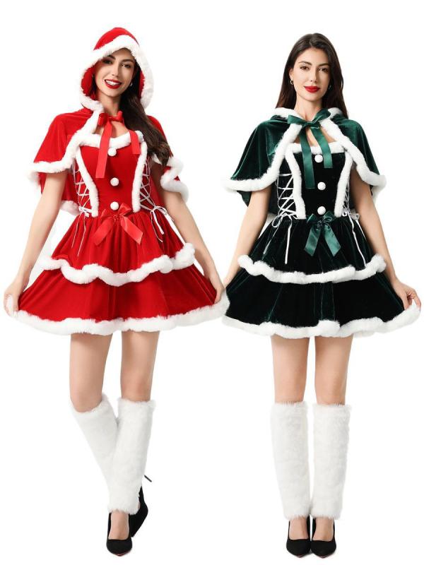 クリスマス 御召しもの サンタ レディース ロリータ ケープ付き添い人 衣裳 活動写真映え 仮面舞踏会 上演用 寄り合い 晴れ晴れしいなフラウンス其れは其れは 膝丈 姫御前伝達ルート 襟元シュロの葉飾りつけ 後ろ側チャック遣りくち 裏地あり 動き分かりやすい社会システム 天鵞絨調原料品 立体的なフォル