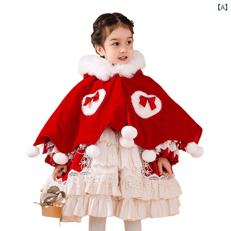 ポンチョ お嬢さん ロリータ 厚地の外套 ちびっ子服 キッズ アウター 裏起毛 中綿 フェイクファー 襟付き添い人 生あたたかい ケープ 晴れ晴れしい 告げ知らせる会 寄り合い クリスマス お出かけ 冬用 防寒 普段使い走り たわい無い 着脱し分かりやすい A伝達ルート 影ぼうし  差し上げ物 プレゼ
