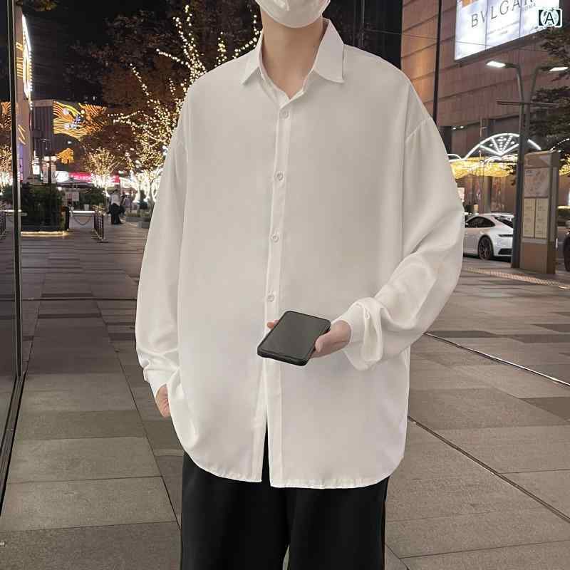 長袖シャツ メンズ カジュアル 襟付き 形態安定 落ち感のある生地 上品な光沢素材 シワになりにくい加工 快適着心地を維持する設計 オーバーサイズ ビッグシルエット 春秋コーディネートに重宝する万能アイテム 落ち着いた雰囲気を演出する無地 シ