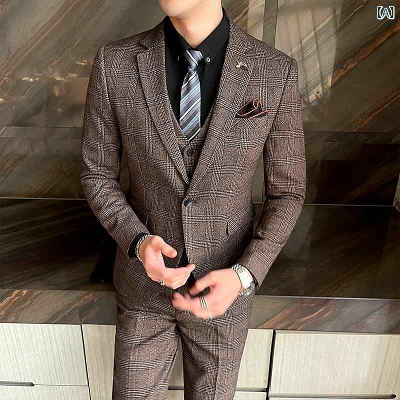 セットアップ メンズ スーツ チェック柄 テーラードジャケット スラックス スリムフィット 結婚式 披露宴 二次会 フォーマル 紳士服 パーティー 卒業式 入学式 冠婚葬祭 おしゃれ スタイリッシュ 美シルエット 落ち着いた 2ボタン シングル ｜mandarino