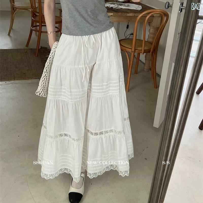 Aラインスカート ロング フレア レース切替 ハイウエスト 脚長効果 美シルエット きれいめ オフィスカジュアル 裏地付き ウエストゴム仕様 ロング丈 広がりすぎない 体型カバー 着痩せ ミモレ丈 動きやすい 手洗い可能 サイドファスナー オフィス