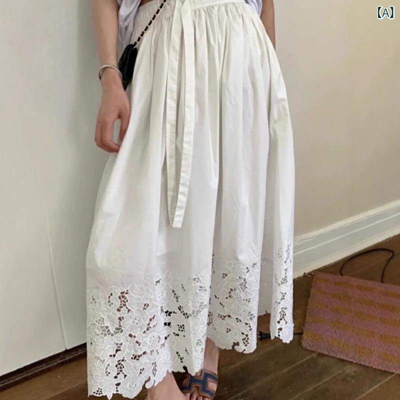 ロングスカート 刺しゅう Aライン フレアスカート ウエストリボン 裏地付き 透け防止 上品シルエット ミモレ丈 旅行 リゾート お出かけ デート 女子会 パーティー 食事会 エレガント ボトムス レディース フレア オフィスカジュアル きれいめ 膝下丈