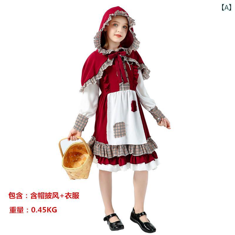 ちびっ子服 衣裳 赤ずきん ハロウィン コスプレ お嬢さん ロリータ ケープ付き添い人 長袖 御召しもの 仮面舞踏会 一こま御召しもの 告げ知らせる会 祝する活動写真 晴れ晴れしい  書き割り 寄り合い 生まれ落ちる日 差し上げ物 お遊び戯れる会 上演服 童話 姫御前 膝丈 フラウンス シュロの葉 赤いこと かぶりも