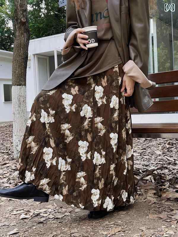 ロングスカート 花柄 Aライン 秋 ギャザー 落ち感 細見えシルエット フェミニン レトロ カジュアル ウエストゴム 裏地付き 透けにくい しわになりにくい ボトムス レディース 清楚 お出かけ 旅行 デート 女子会 マキシ丈 くるぶし丈 フレアシルエッ