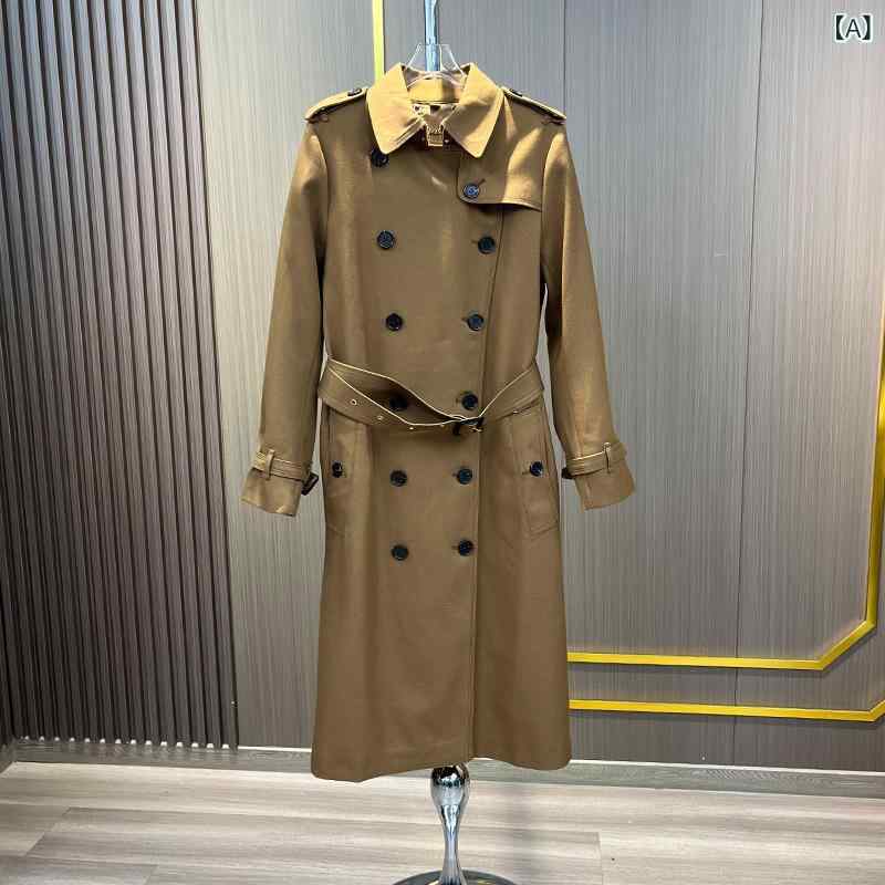 トレンチコート レディース ロング丈 秋服 アウター ダブルボタン ウエストベルト テーラードカラー 上品 縦長シルエット スタイルアップ 無地 冠婚葬祭 通勤 オフィス デイリー 膝下丈 ベーシック 羽織り 裏地付き ライトアウター