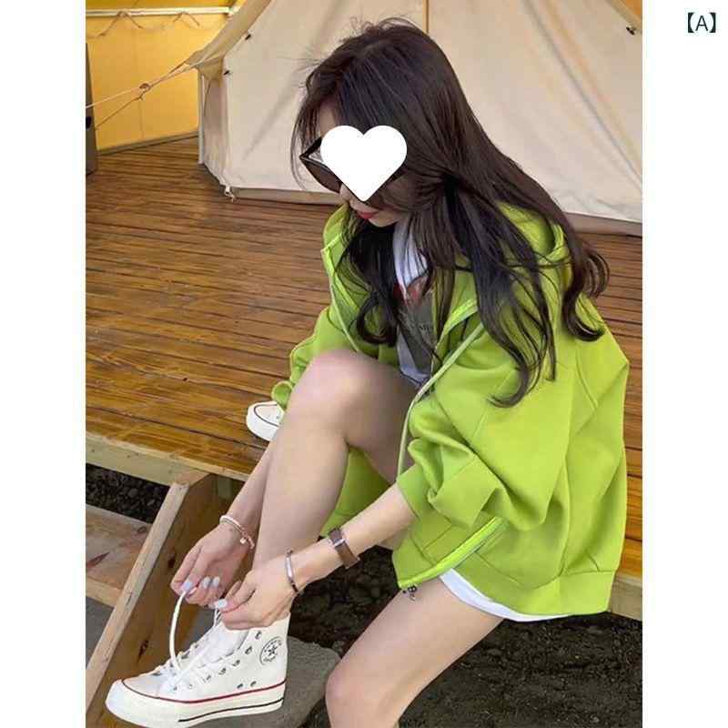 パーカー レディース ジップアップ スウェット 長袖 無地 グリーン ショート丈 トップス 重ね着 春物 秋服 羽織り フード付き 旬のシルエット ライトアウター カジュアル 通勤 普段使い お出かけ 動きやすい 軽い着心地 前開き サイドポケット 裾リ