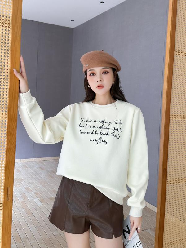 スウェット レディース 裏起毛 刺繍 クルーネック 厚手 保温性 立体裁断 トップス ゆったり 体型カバー カジュアル お出かけ 冬服 重ね着 レイヤード 日常使い 着回し 部屋着 ルームウェア シンプル ロゴ 秋冬 普段着 暖かい 柔らかい