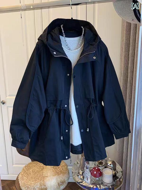 トレンチコート レディース ロングコート 春服 フード付き ウエストマーク スタイルアップ 体型カバー ライトアウター 羽織り 通勤 カジュアル ミドル丈 マウンテンパーカー風 ミリタリージャケット モッズコート風 シンプル 無地 オーバーサイズ ゆった