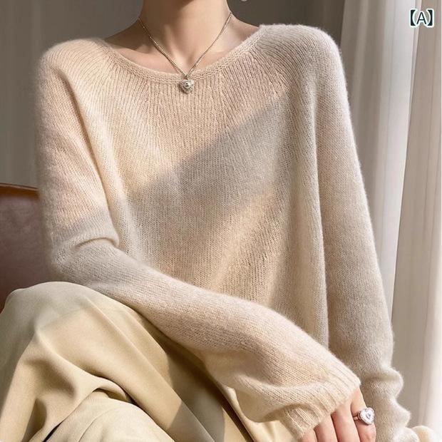ニット セーター カシミヤ シルク レディース シームレス クルーネック 薄手 滑らか 素材 高混率 ゆったり 無地 普段使い レイヤード シンプル 春秋冬 トップス インナー 重ね着 軽量 通気性