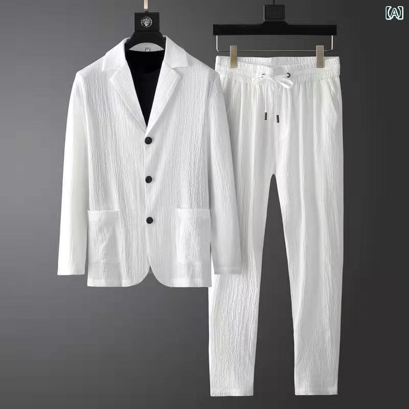 セットアップ メンズ 長袖 テーラードジャケット 背抜き仕立て ２点セット 美シルエット ビジネス フォーマル 二次会 紳士服 無地 シンプル カジュアル 軽量 スリムフィット 春夏 秋 通年 ワンボタン ノッチド
