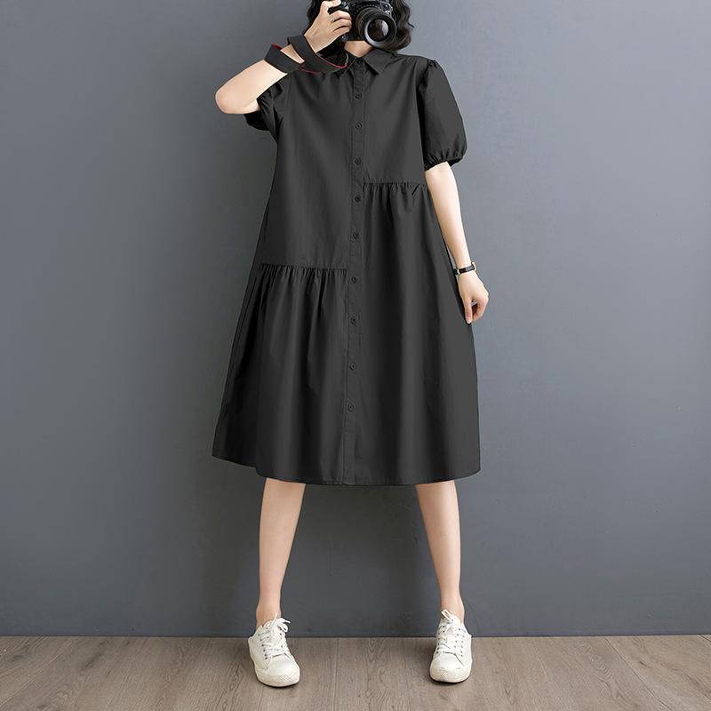 レディース 夏 ワンピース 大きいサイズ ゆったり シャツ アシンメトリー ヘム お腹カバー スリム効果 エレガント スタイル 軽量 吸湿速乾 普段使い