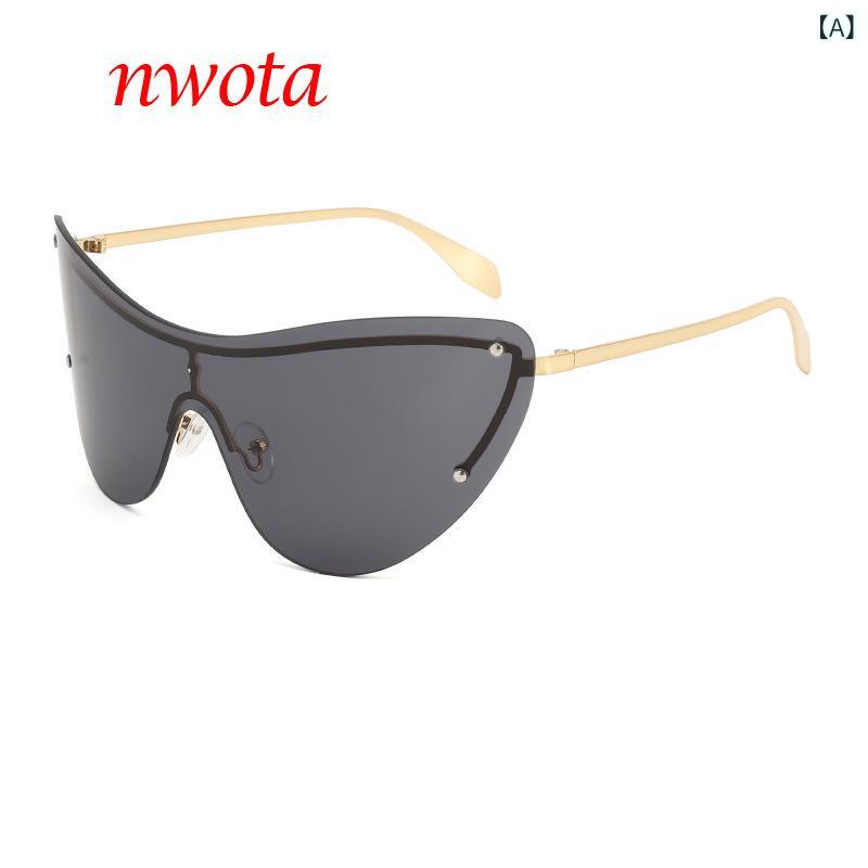 サングラス UVカット紫外線対策 オーバーサイズバタフライ メタルフレーム一体型 スタッズ スポーツドライブ 運転 アウトドアレジャー 海ビーチ旅行 小顔効果 おしゃれファッション小物 アイウェア 誕生日プレゼント画像