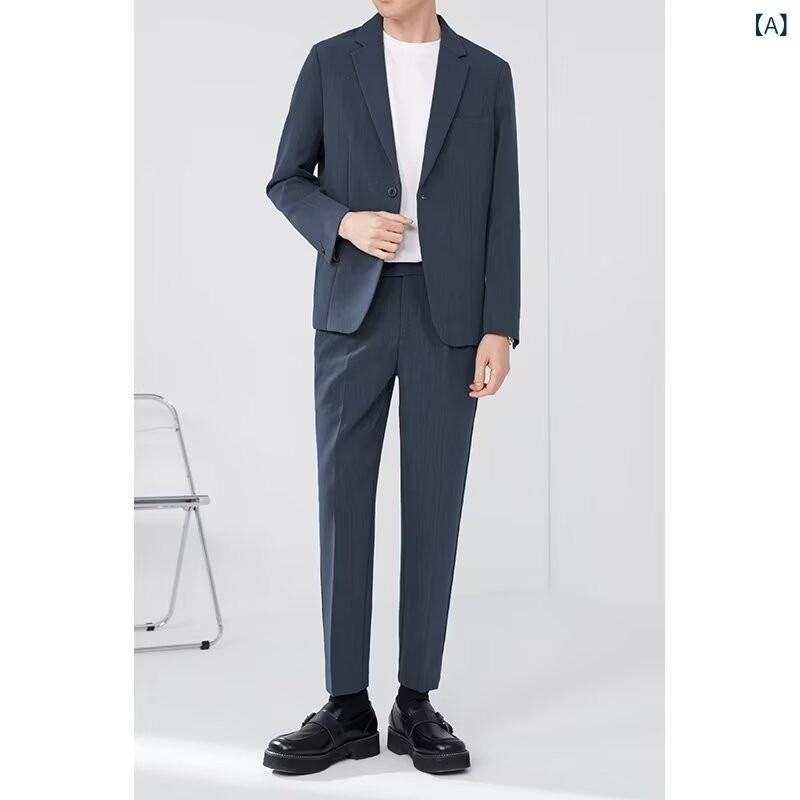 セットアップ メンズ スーツ 上下セット テーラードジャケット 2点セット パンツ スラックス 夏用 薄手 軽量 ストレッチ 無地 ビジネス カジュアル 結婚式 パーティー 披露宴 卒業式 入学式 春夏 秋 涼しい