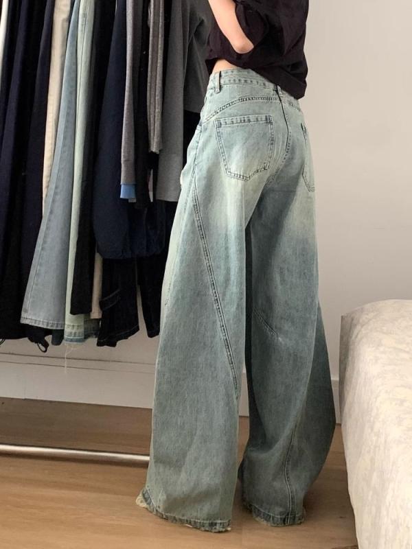 レディース デニムパンツ アメリカンスタイル ダメージ加工 ワイドレッグ ハイウエスト フィット スリム効果 股隠し フレア ロング丈 夏用 薄手 カジュアル 普段使い 伸縮性 吸湿速乾