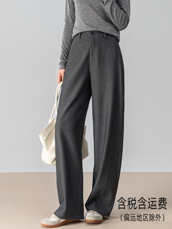 パンツ レディース ウール グレー ストレート スーツパンツ 秋 カジュアル ワイドレッグ ドレープ 柔らかシルエット 通勤 普段使い