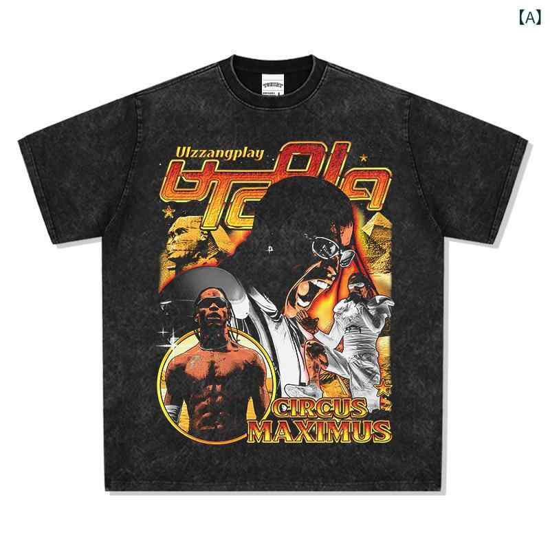 Tシャツ メンズ プリント ヒップホップ ストリート 半袖 クルーネック 綿100% 厚手 オーバーサイズ カジュアル トップス 夏服 カットソー ストリートファッション ロゴ ダンス 衣装 B系 ユニセックス