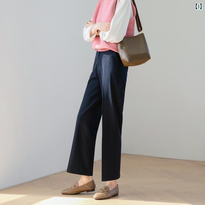 スラックス レディース ワイドパンツ 春夏 ストレートパンツ センタープレス 九分丈 ロング丈 無地 オフィス カジュアル 通勤 仕事着 事務服 ボトムス ズボン ゆったり ブラック グレー 涼しい 快適 美脚｜mandarino