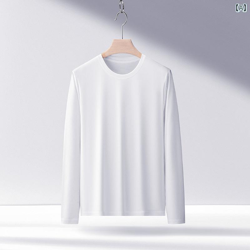 Tシャツ メンズ 長袖 ピマコットン ロンT クルーネック 80番手 長綿 175g 軽量 柔らかい 洗濯機対応 ウォッシャブル 無地 ホワイト インナー トップス カジュアル シンプル 快適 重ね着 コットン 春秋
