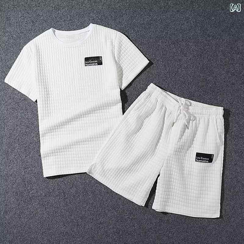 セットアップ メンズ 半袖 上下セット Tシャツ ハーフパンツ ワッフル生地 夏用 スポーツ カジュアル ルームウェア 部屋着 涼しい 通気性 ストレッチ 2点セット ゆったり 大きいサイズ