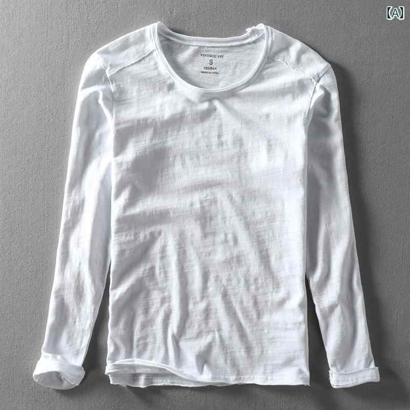 長袖Tシャツ メンズ ロンT 無地 クルーネック カットソー コットン100% 厚手 ヘビーウェイト スラブ綿 トップス インナー ゆったり 長袖 カジュアル シンプル ティーシャツ ホワイト 綿100 秋 春