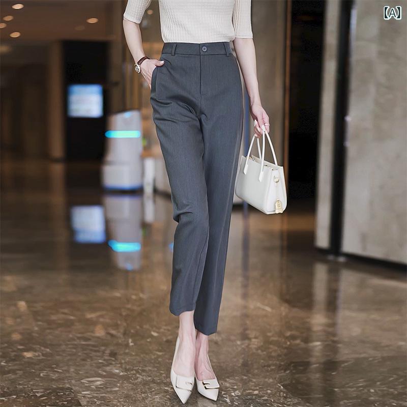 テーパードパンツ レディース センタープレス ハイウエスト 九分丈 スラックス アンクルパンツ ボトムス 通勤 ビジネス 事務服 春夏 秋 カーキ 無地 スリム ズボン シワになりにくい 美脚 仕事 涼しい ストレッチ