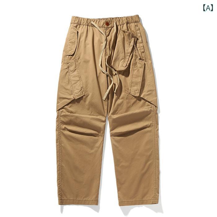 カーゴパンツ メンズ ワークパンツ ストレート 綿100% コットン 厚手 丈夫 ウォッシュ加工 ヴィンテージ風 ミリタリー ロングパンツ ズボン 多ポケット ボトムス ゆったり 大きいサイズ 無地 カジュアル 作業服