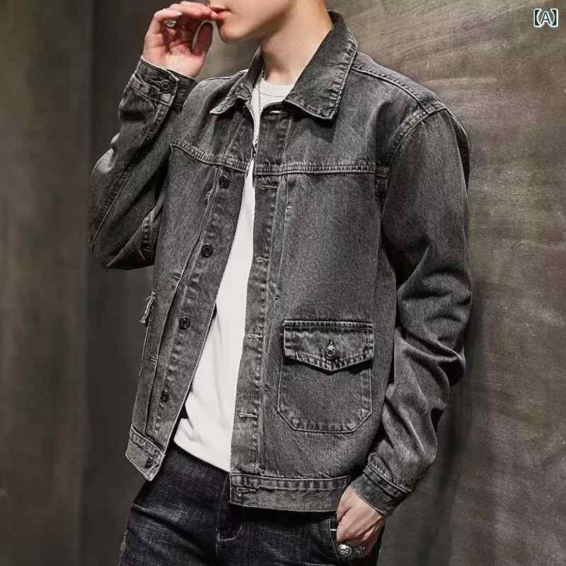デニムジャケット メンズ ジージャン アウター 春服 オーバーサイズ ブラックデニム ビッグシルエット ワークジャケット 無地 長袖 ゆったり 大きいサイズ カジュアル 通学 おしゃれ シンプル ジャンパー ブルゾン 黒