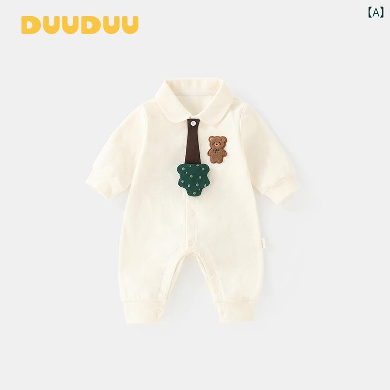 ロンパース ベビー カバーオール 長袖 前開き 蝶ネクタイ付き 総柄 コットン 綿100% お出かけ服 フォーマル 出産祝い 男の子 赤ちゃん 新生児 春秋 ギフト 70 80 90 子供服 ベビー服 股下ボタン スナップボタン