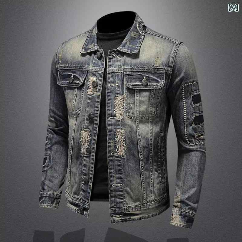 デニムジャケット メンズ Gジャン 春服 秋服 長袖 アウター ビンテージ加工 ウォッシュ加工 カジュアル 羽織り ライトアウター アメカジ トップス コットン ゆったり おしゃれ 無地 丈夫 シンプル ワーク 普段着
