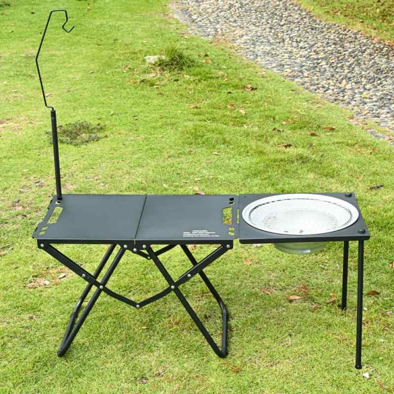 折りたたみテーブル アウトドア キャンプ タクティカルテーブル ポータブル 折り畳み式 炭素鋼製 耐荷重 拡張可能 軽量 コンパクト ソロキャンプ ギア 収納袋付き ミリタリー 机 簡易テーブル 持ち運び 便利 ブラック