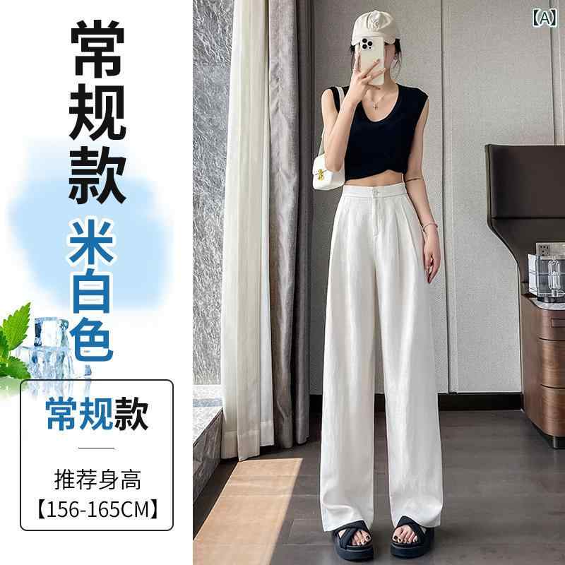ワイドパンツ レディース リネンパンツ ボトムス 綿麻 ガウチョパンツ 夏 涼しい 薄手 接触冷感 低身長 ハイウエスト 体型カバー ウエストゴム ゆったり 部屋着 カジュアル 10分丈 美脚 無地 ホワイト